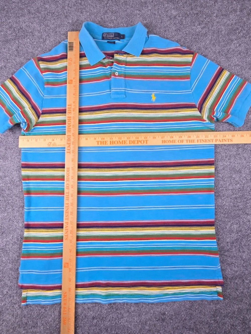 Vintage Polo Ralph Lauren Striped Polo Shirt Size L Turquoise Multicolor 90s